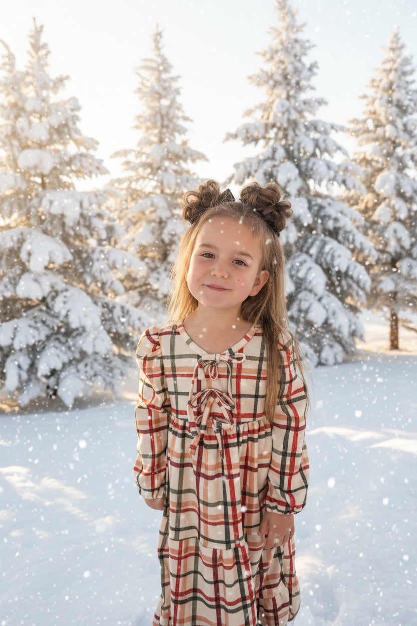 Red Plaid Girls Waffle Knit